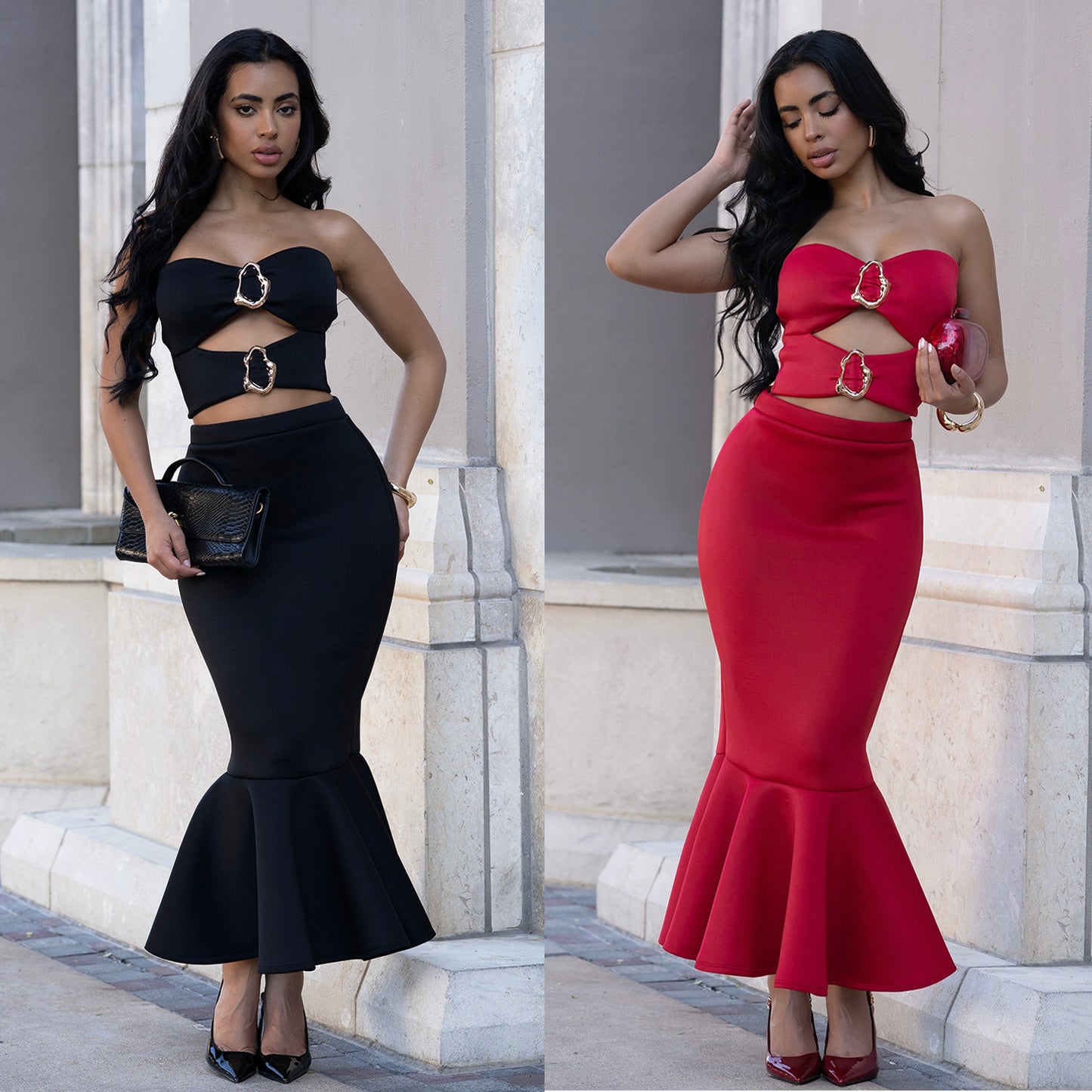 Strapless Lace Trim Top and Bodycon Skirt Set | Tajstylo