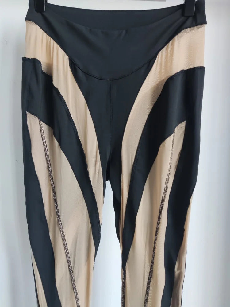 Color Block Mesh Splicing Leggings | Tajstylo