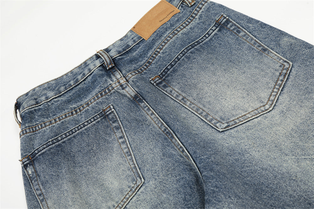 Distressed Blue Punk Straight Fit Jeans | Tajstylo