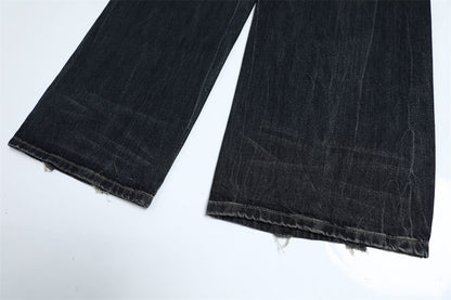 Black Denim Straight Leg Jeans | Tajstylo