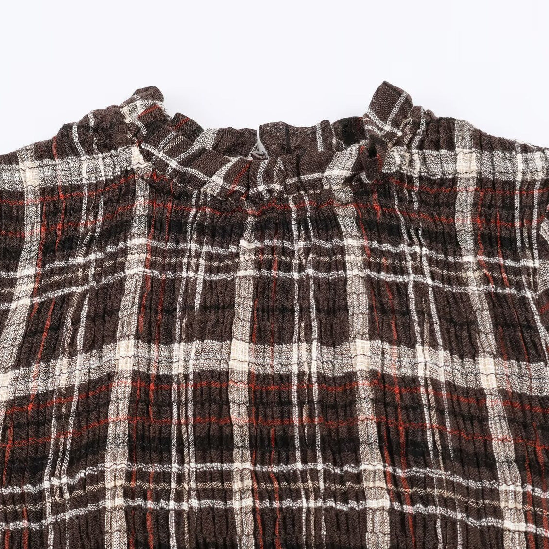 Woman wearing Long Sleeve Honeycomb Plaid Shirt in a casual setting