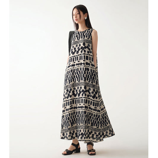 Geometric Print Sleeveless Long Dress | Tajstylo