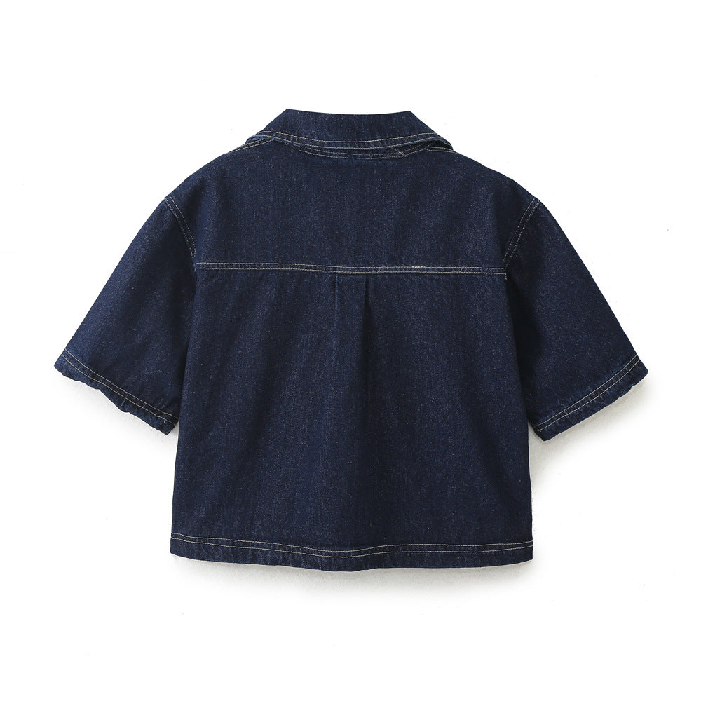Woman wearing Short Denim Shirt for Women in a casual setting