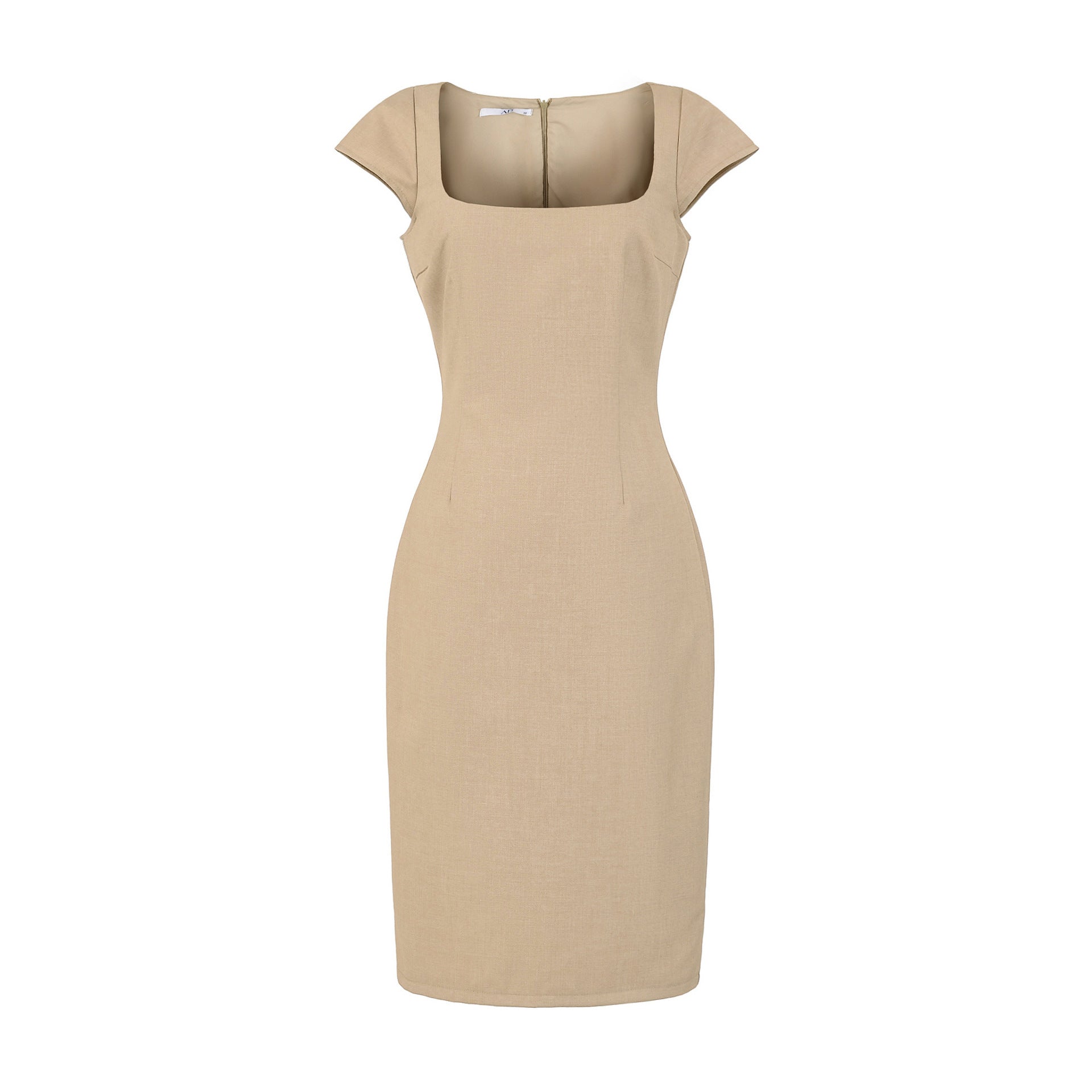 Woman wearing Solid Color Square Neck Pullover Dress in a stylish setting