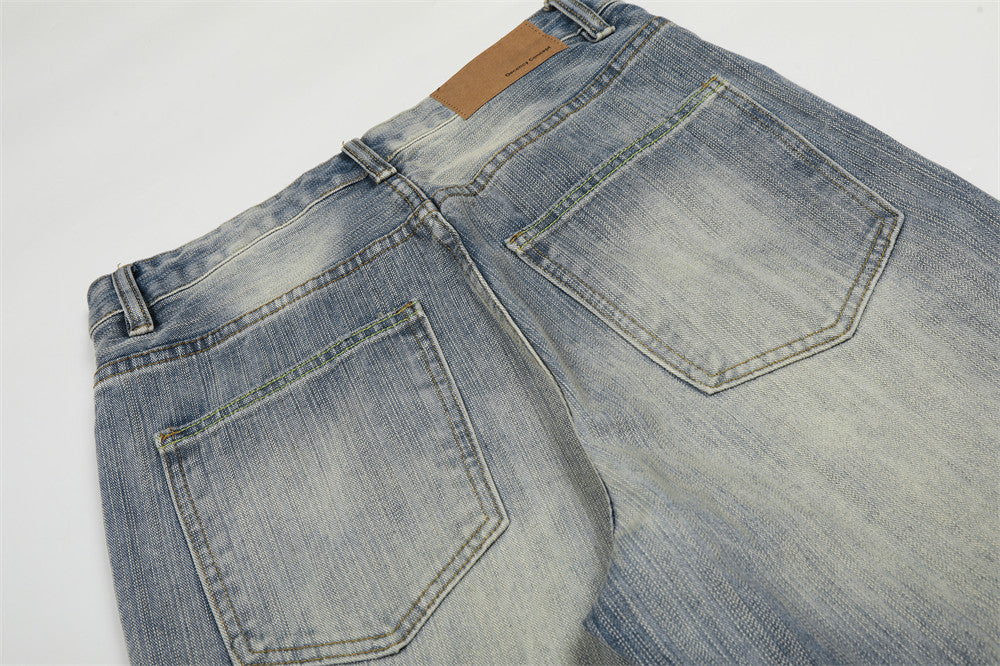 Washed White Denim Straight Leg Pants | Tajstylo
