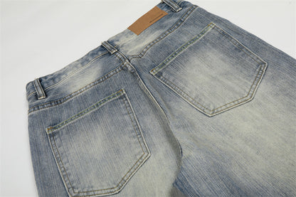 Washed White Denim Straight Leg Pants | Tajstylo