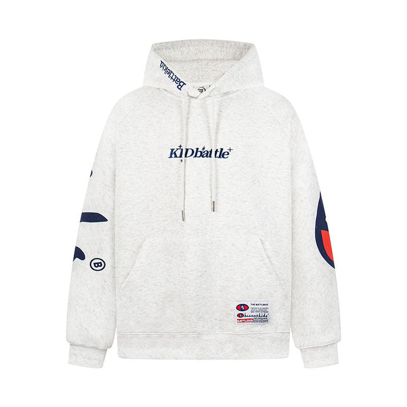 Woman wearing Letter Print Zip-Up Hoodie Sweatshirt in casual setting
