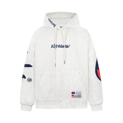 Woman wearing Letter Print Zip-Up Hoodie Sweatshirt in casual setting