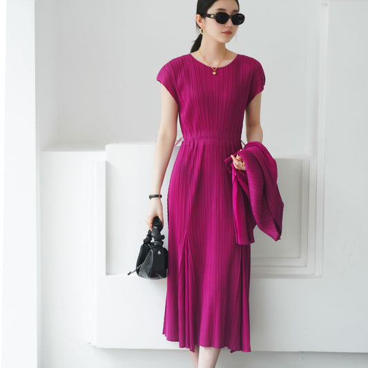 Pleated Drawstring Slim Waist Dress | Tajstylo