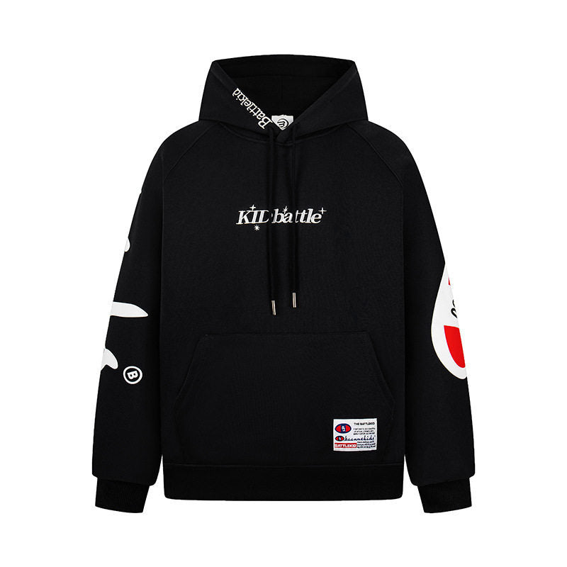 Woman wearing Letter Print Zip-Up Hoodie Sweatshirt in casual setting