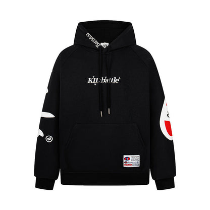 Woman wearing Letter Print Zip-Up Hoodie Sweatshirt in casual setting