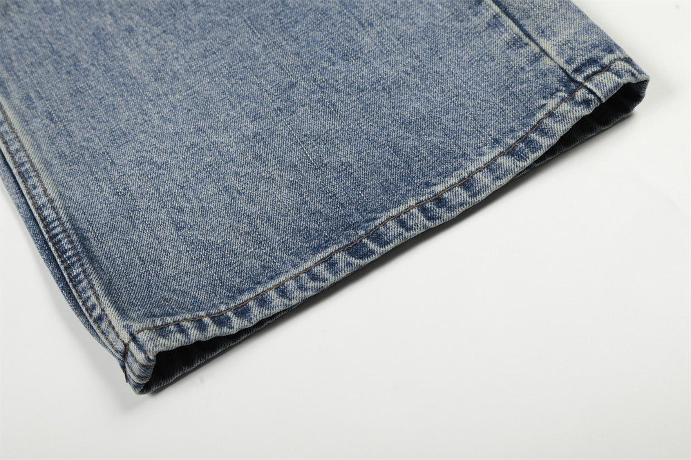 Washed Blue Denim Wide Leg Pants | Tajstylo