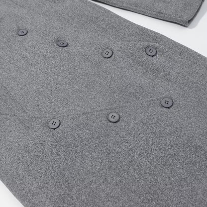 Elegant Long Grey Coat with Multi Button Closure | Tajstylo