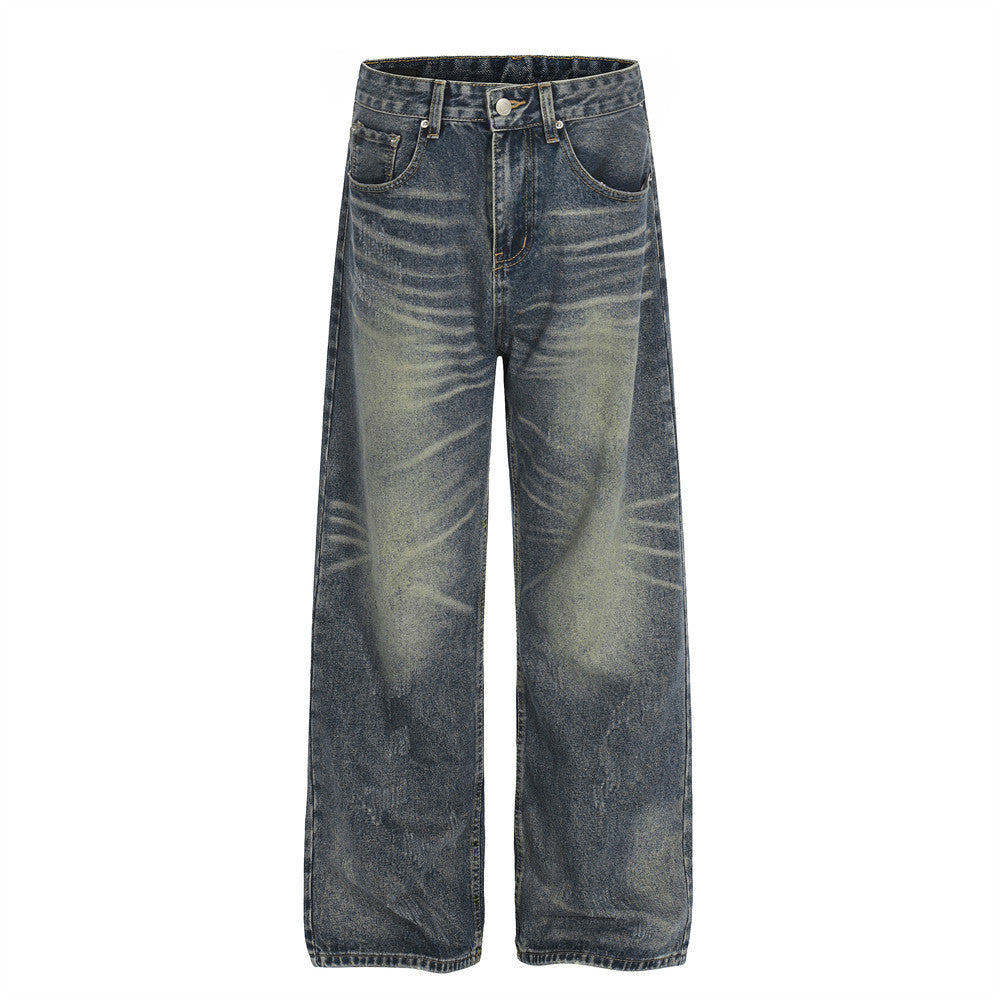Woman wearing Whitewashed Loose Denim Pants in urban setting