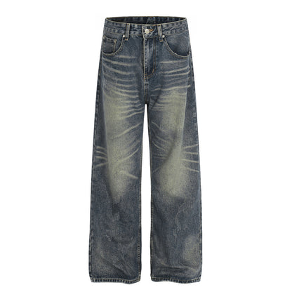 Woman wearing Whitewashed Loose Denim Pants in urban setting