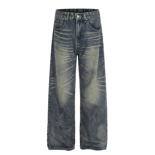 Woman wearing Whitewashed Loose Denim Pants in urban setting
