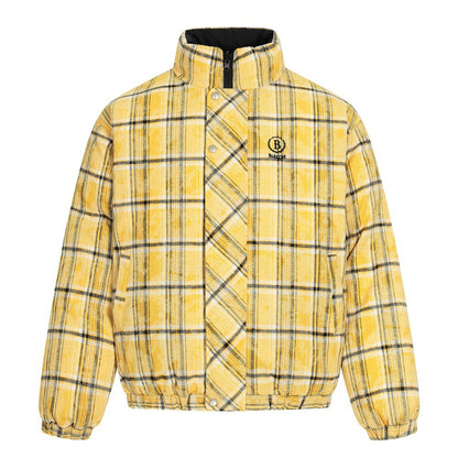 Double Sided Plaid Stand Collar Jacket | Tajstylo