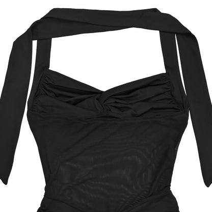 Sheer Mesh Halter Tie-Back Bodycon Dress | Tajstylo