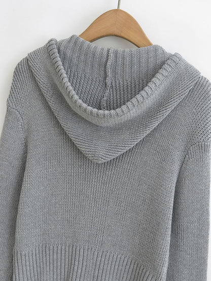 Zipper Hooded Cardigan Sweater | Tajstylo