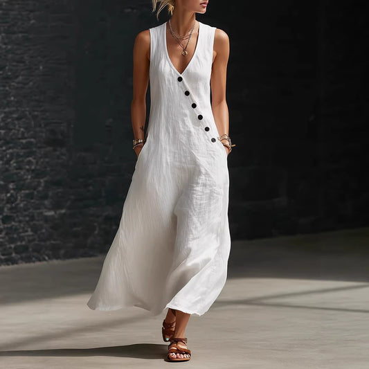 V-Neck Casual Sleeveless Tank Dress | Tajstylo