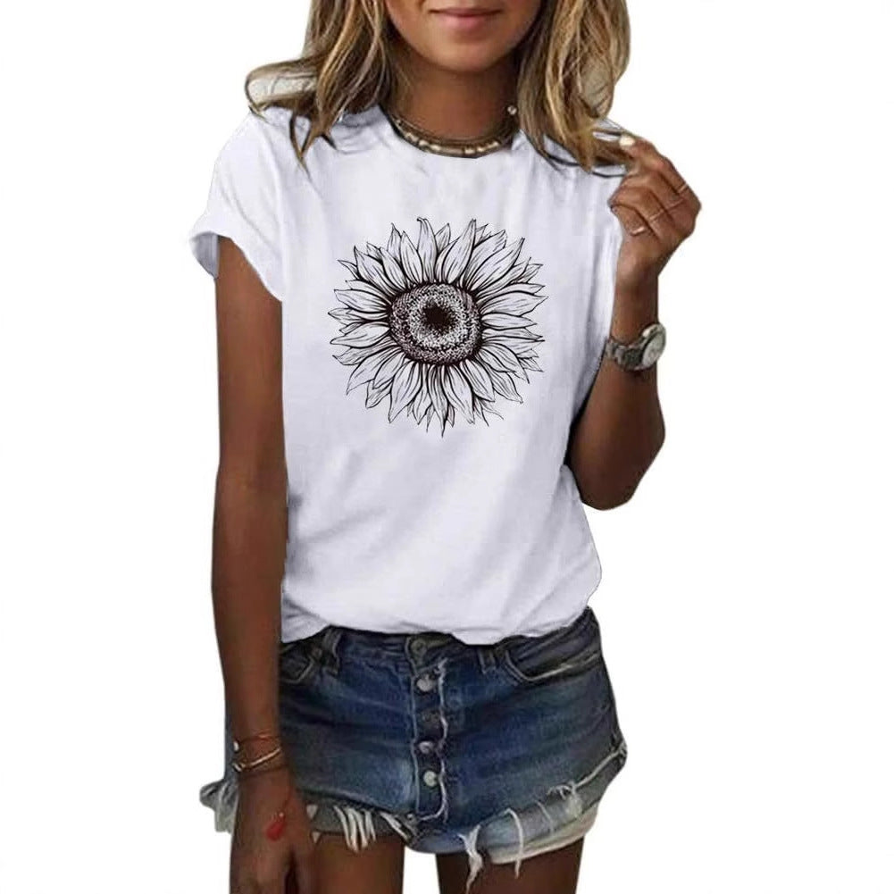 Woman wearing Geometric Pattern Loose Fit Top in casual setting