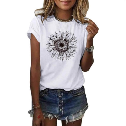 Woman wearing Geometric Pattern Loose Fit Top in casual setting