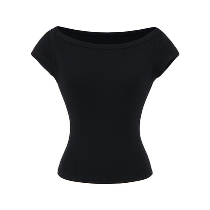 Woman wearing Elegant Short Sleeve Top in a stylish setting