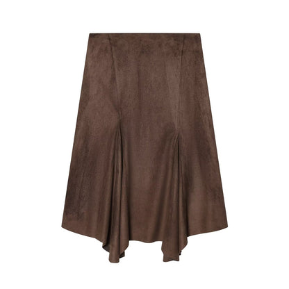 Asymmetric Suede Effect MIDI Skirt | Tajstylo