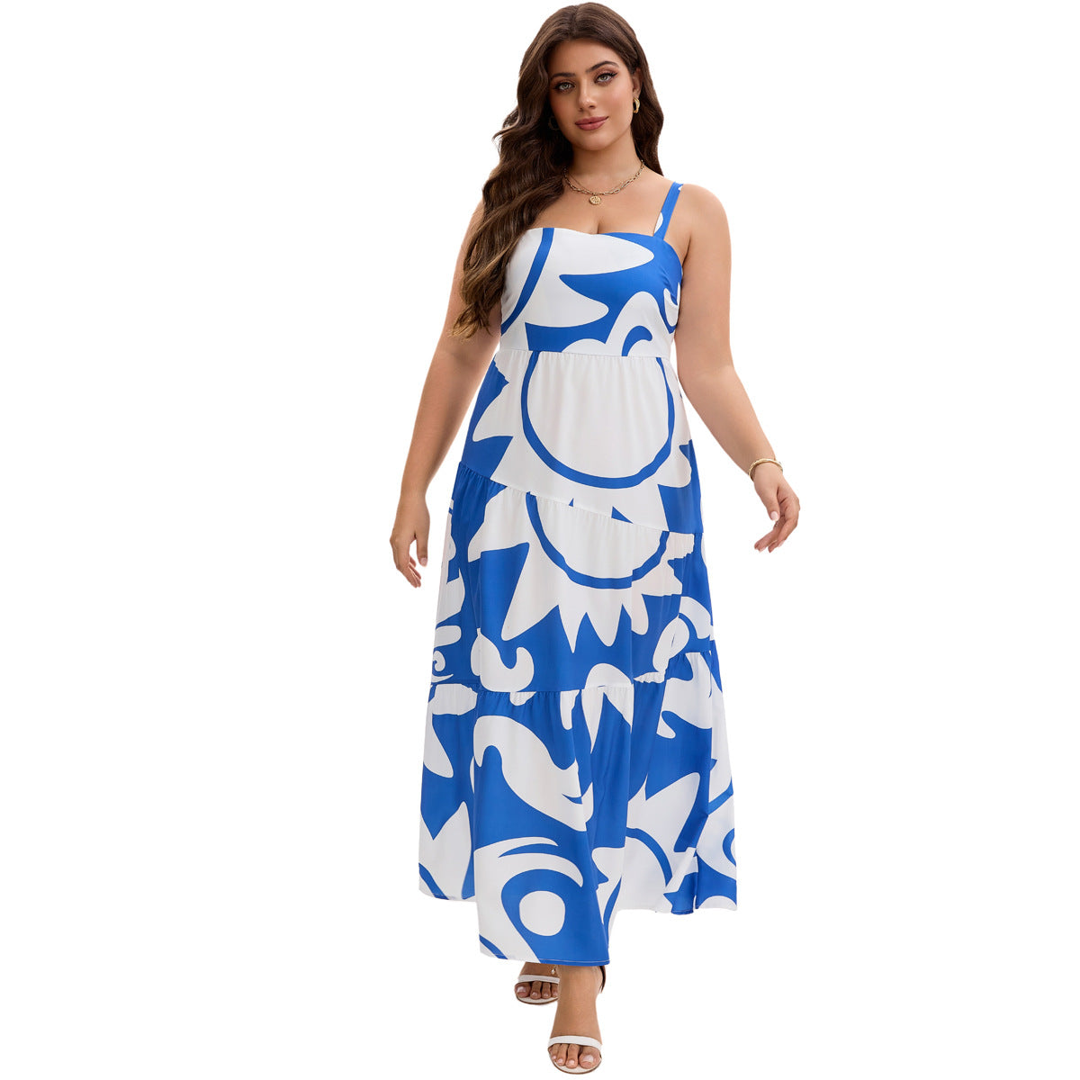 Geometric Print Layered Maxi Dress | Tajstylo