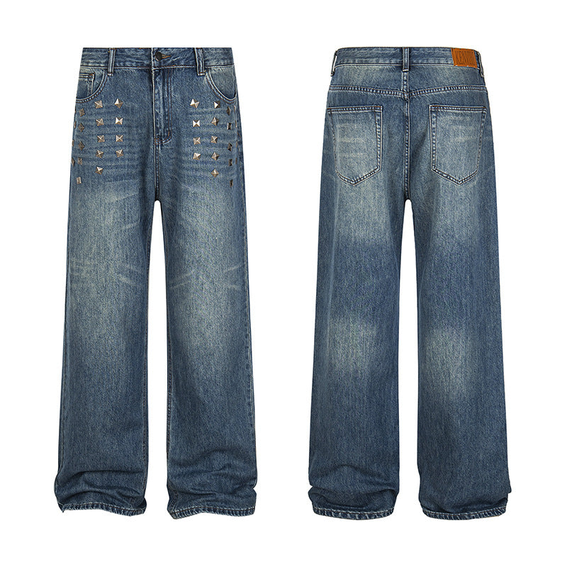 Edgy Square Stud Denim Pants | Tajstylo