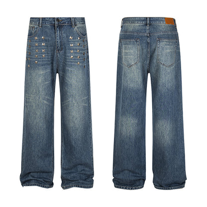 Edgy Square Stud Denim Pants | Tajstylo