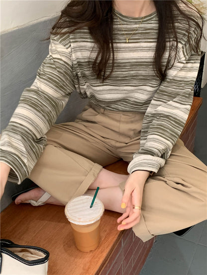 Casual Stripe Long Sleeve T-Shirt | Tajstylo