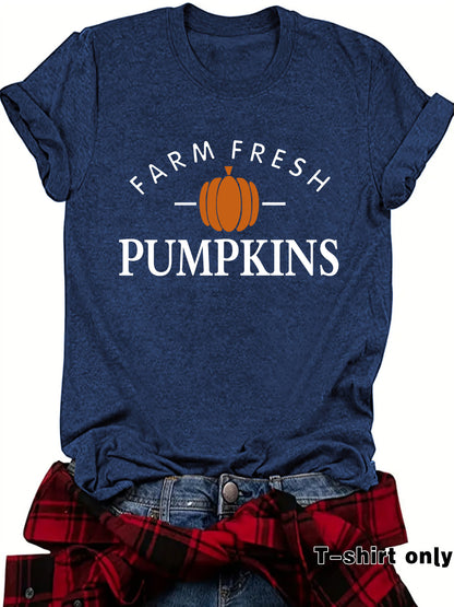 Pumpkin Print Short Sleeve Top | Tajstylo