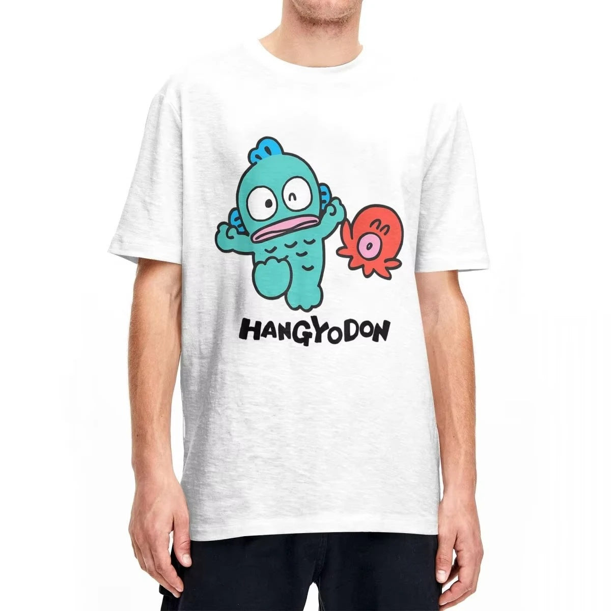 Woman wearing Hangyodon Funny Graphic Tee in a casual setting