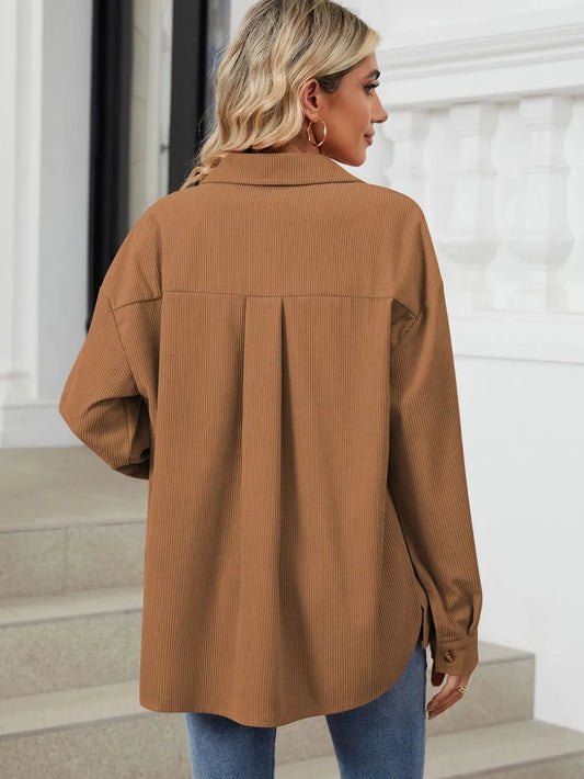 Button Up Dropped Shoulder Long Sleeve Jacket | Tajstylo