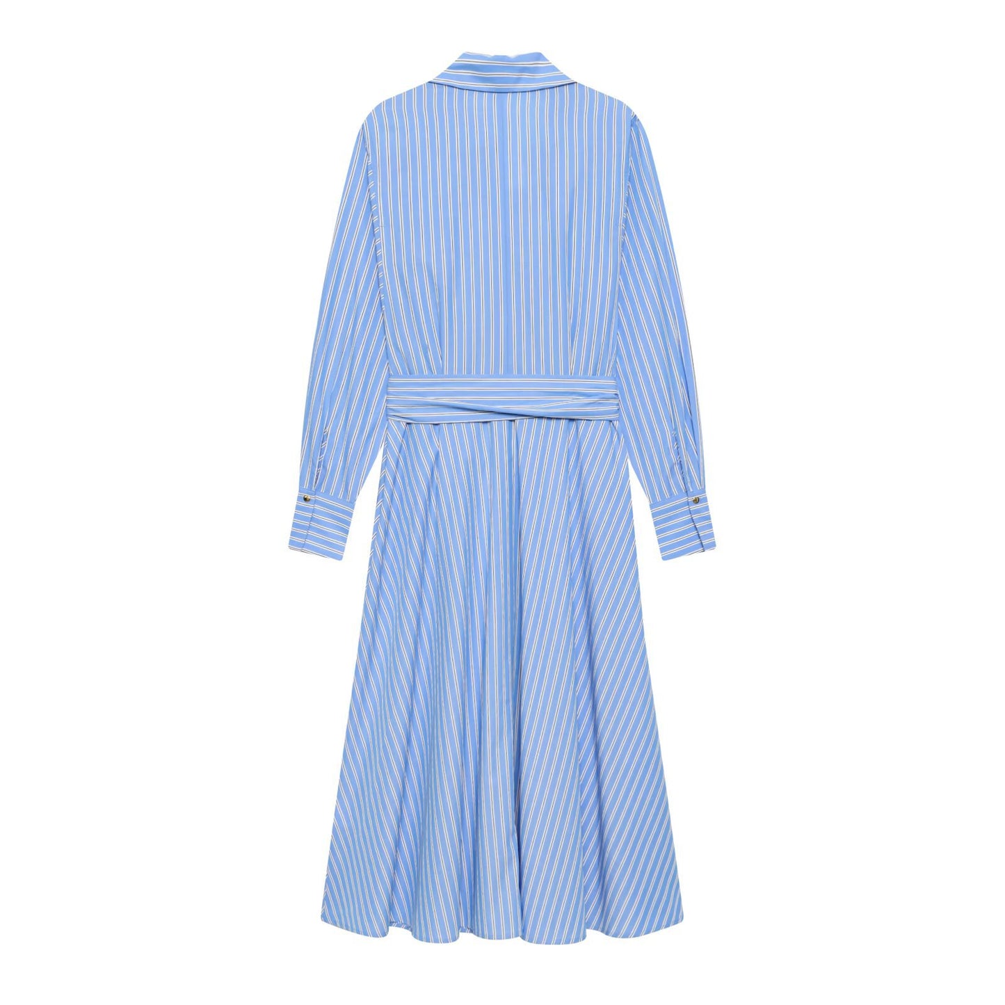 Elegant Stripe Polo Collar Long Sleeve Dress | Tajstylo