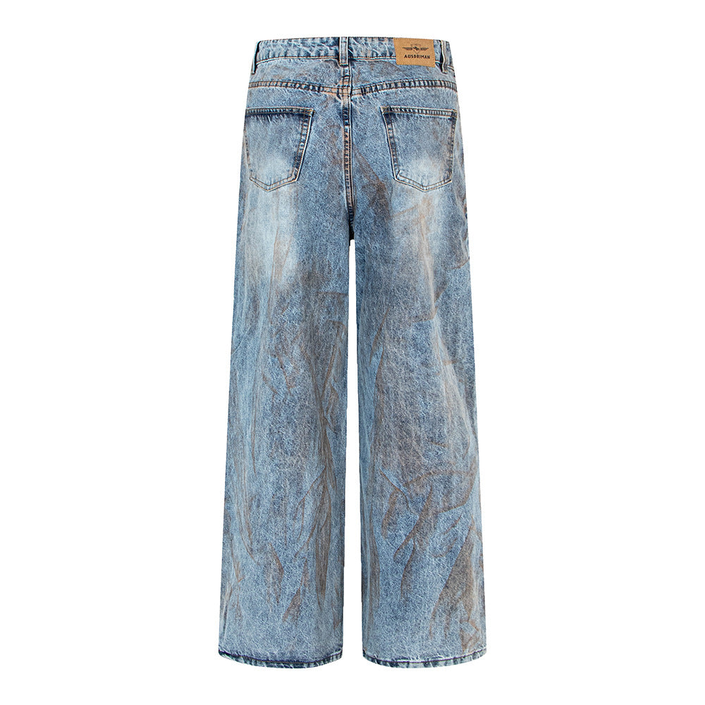 Woman wearing Oversized Straight Leg Washed Denim Pants in a casual setting