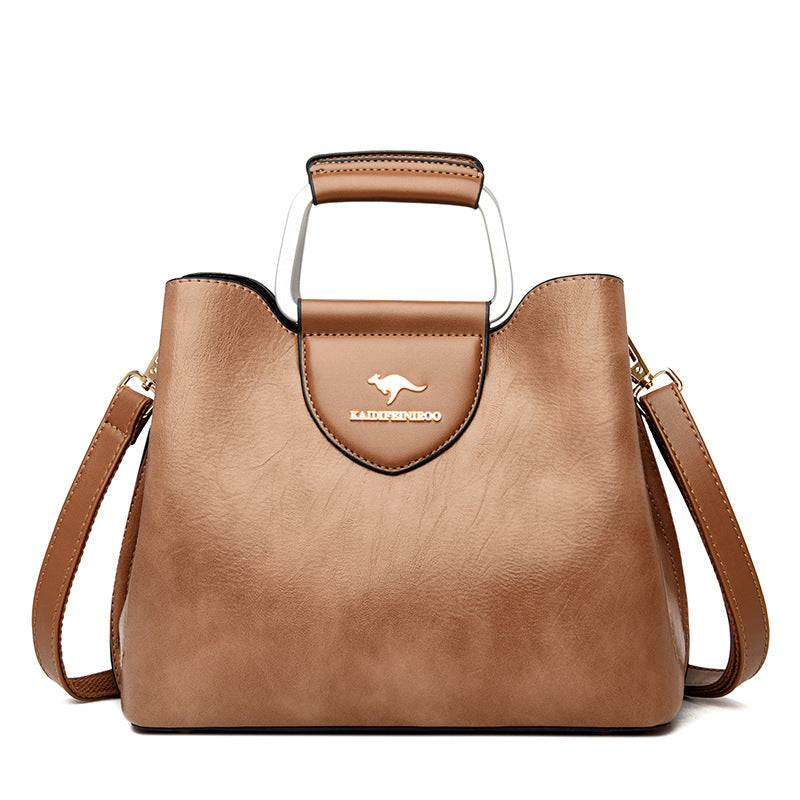 Women's PU Leather Zipper Buckle Crossbody Shoulder Bucket Handbag – Front View | TajStylo