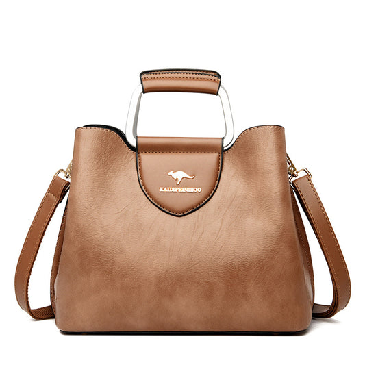 Women's PU Leather Zipper Buckle Crossbody Shoulder Bucket Handbag – Front View | TajStylo