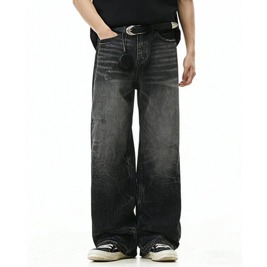 Woman wearing Lightning Pattern Distressed Fleece Jeans in a casual setting