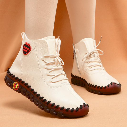 Women's Hand-Sewn High-Top Plush Warm Anti-Slip Winter Cotton Casual Shoes – Front View | TajStylo