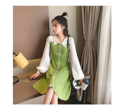 Avocado Green Long Sleeve Polo Dress | Tajstylo