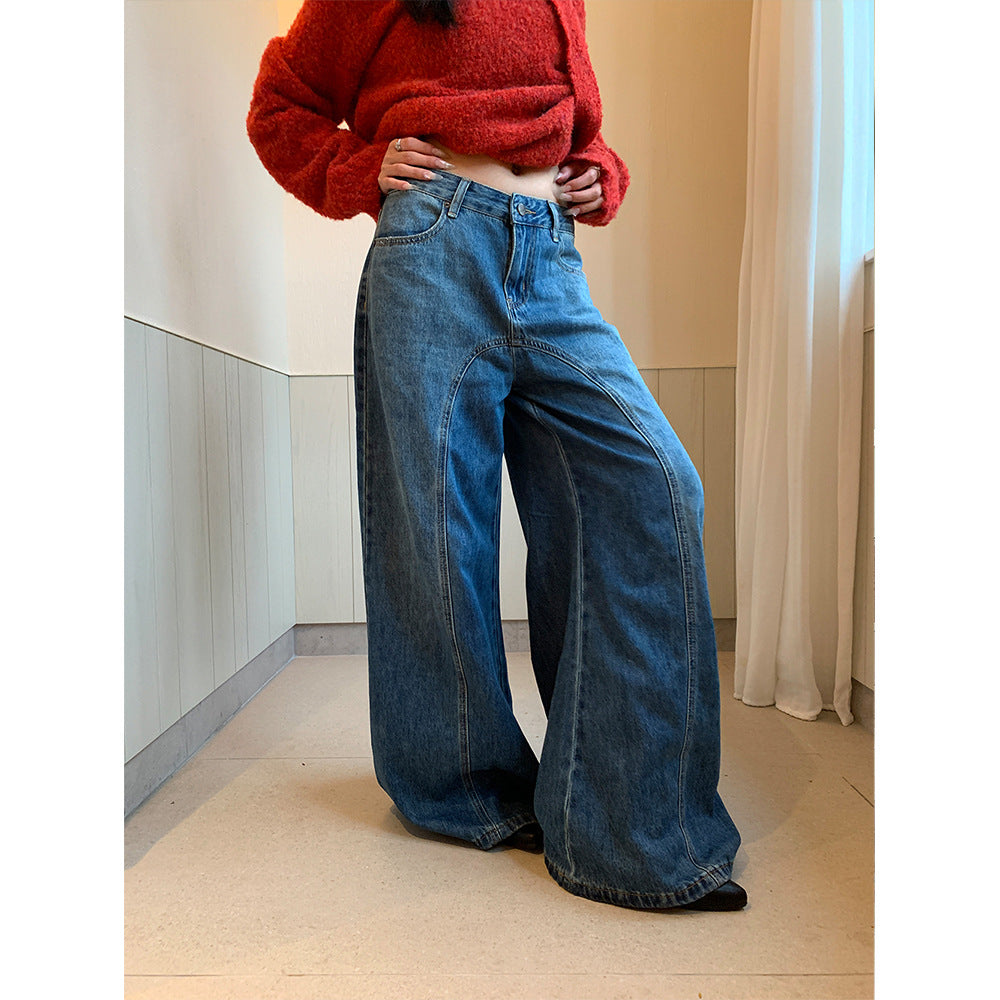Woman wearing Retro Wide Leg Denim Pants in a casual setting