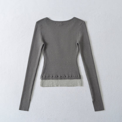 Color Block Boat Neck Long Sleeve T-Shirt | Tajstylo