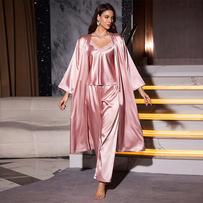 Woman wearing Danni Lin Casual Sleepwear Robe Nightgown Set in a cozy home setting
