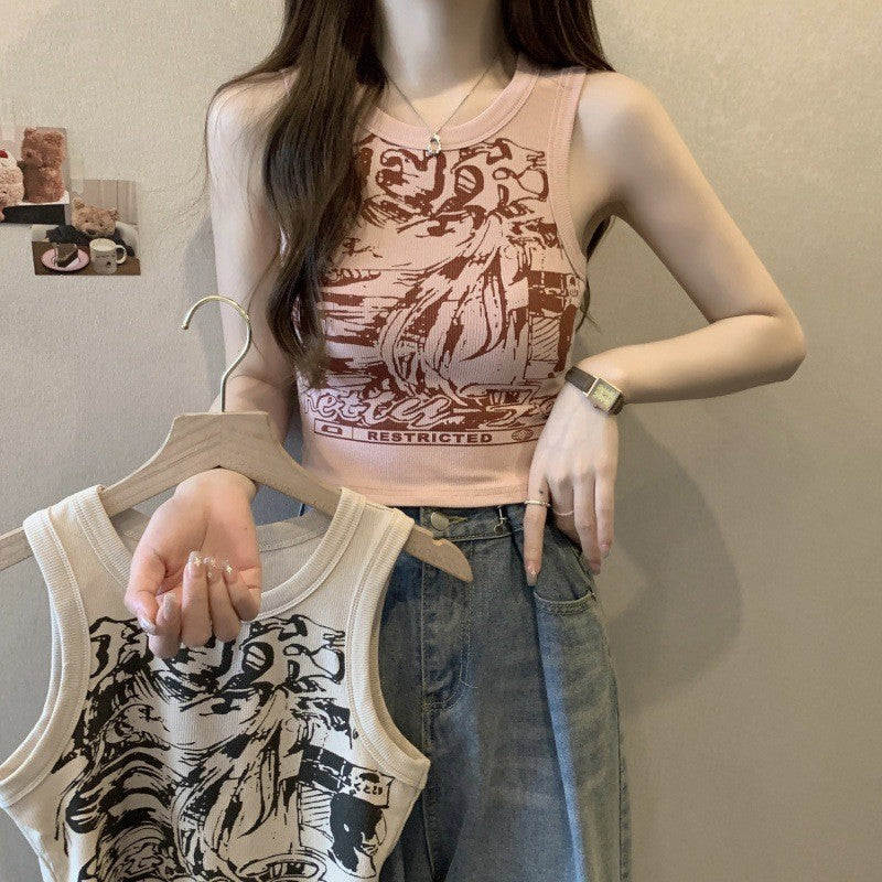 Woman wearing Cartoon Print Camisole Top in a sunny park