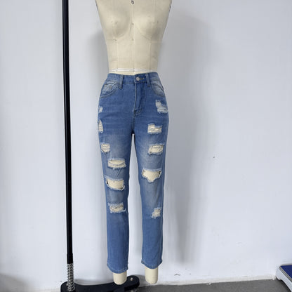 Ripped Mid Waist Jeans | Tajstylo