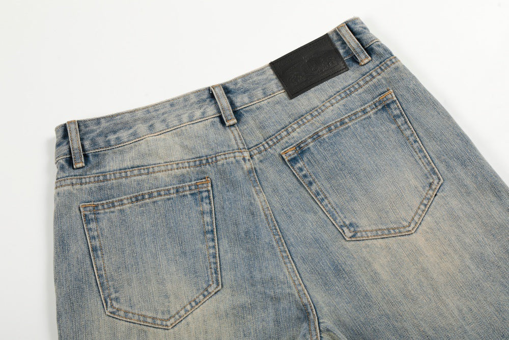 Washed Distressed Denim Straight Leg Pants | Tajstylo
