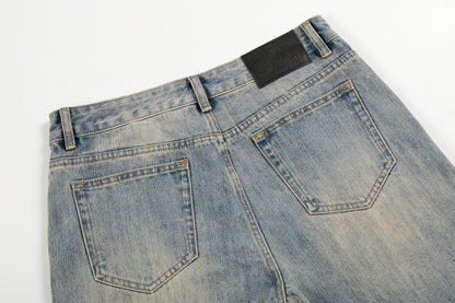 Washed Distressed Denim Straight Leg Pants | Tajstylo