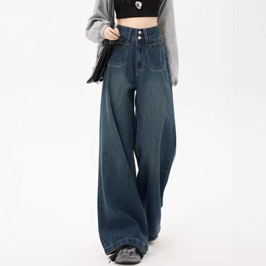 Retro Drapey Wide-Leg Jeans | Tajstylo